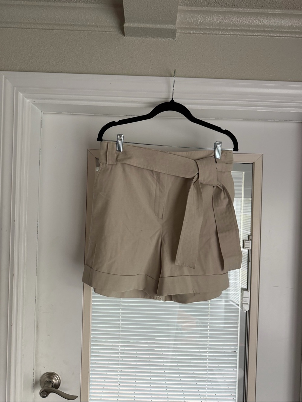 Rachel Zoe Beige High-Rise Tie-Waist Bermuda Shorts